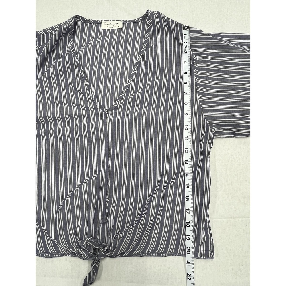 Lavender Field Boho Blue White Womens Tie Front Blouse Bell Sleeve Medium - Picture 7 of 10